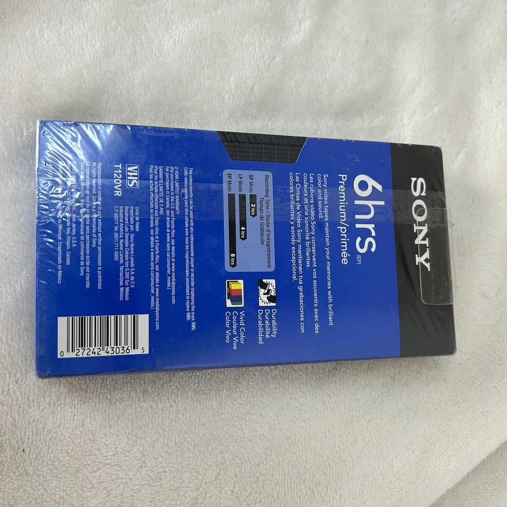 Sony VHS 6 hour Extended Play Premium Grade tape‎ T-120 High Durability New